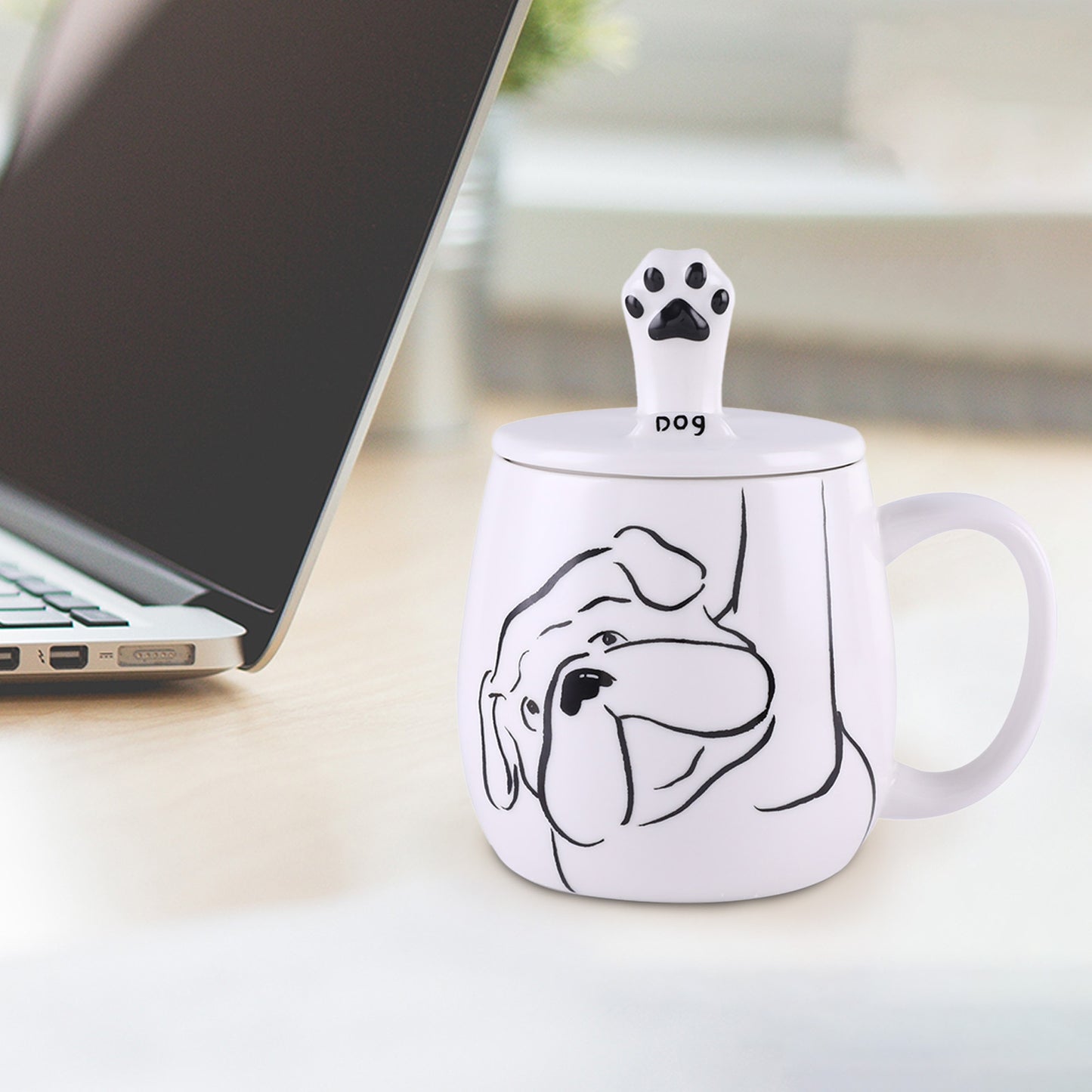 Tocooto 16 oz Cute Ceramic Dog Coffee Mug Funny Dog Paw Mug Tea Cup with Lid for Cell Phone Holder