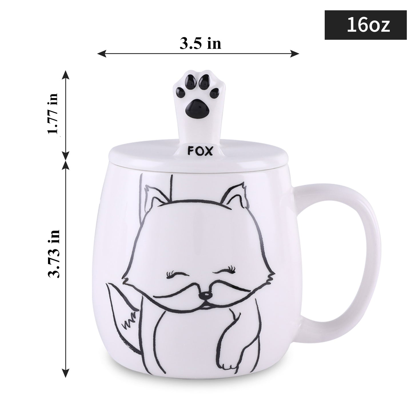 Tocooto 16 oz Cute Ceramic Fox Coffee Mug Funny Fox Paw Mug Tea Cup with Lid for Cell Phone Holder