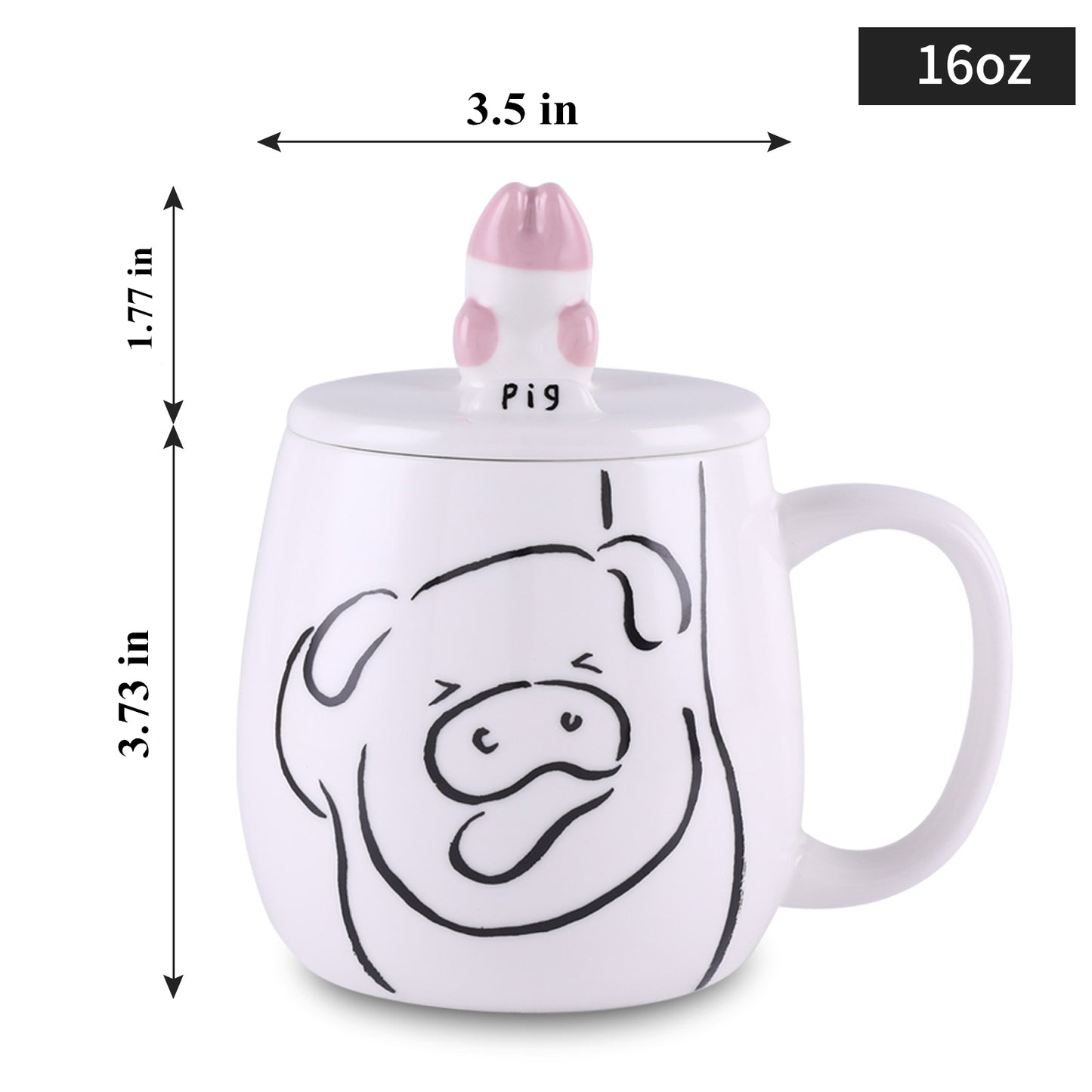 Tocooto 16 oz Cute Ceramic Pig Coffee Mug Funny Pig Paw Mug Tea Cup with Lid for Cell Phone Holder