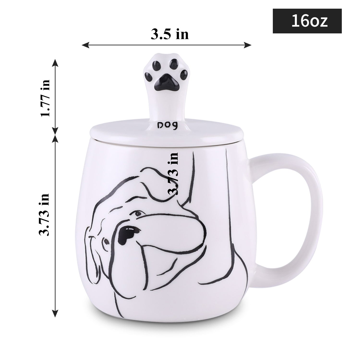 Tocooto 16 oz Cute Ceramic Dog Coffee Mug Funny Dog Paw Mug Tea Cup with Lid for Cell Phone Holder
