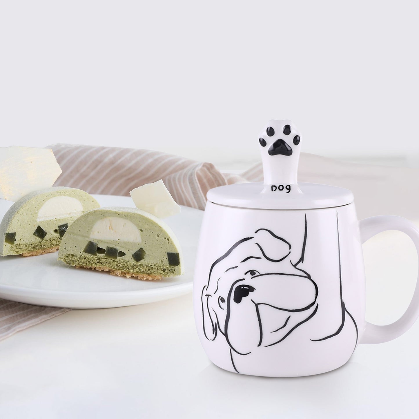 Tocooto 16 oz Cute Ceramic Dog Coffee Mug Funny Dog Paw Mug Tea Cup with Lid for Cell Phone Holder