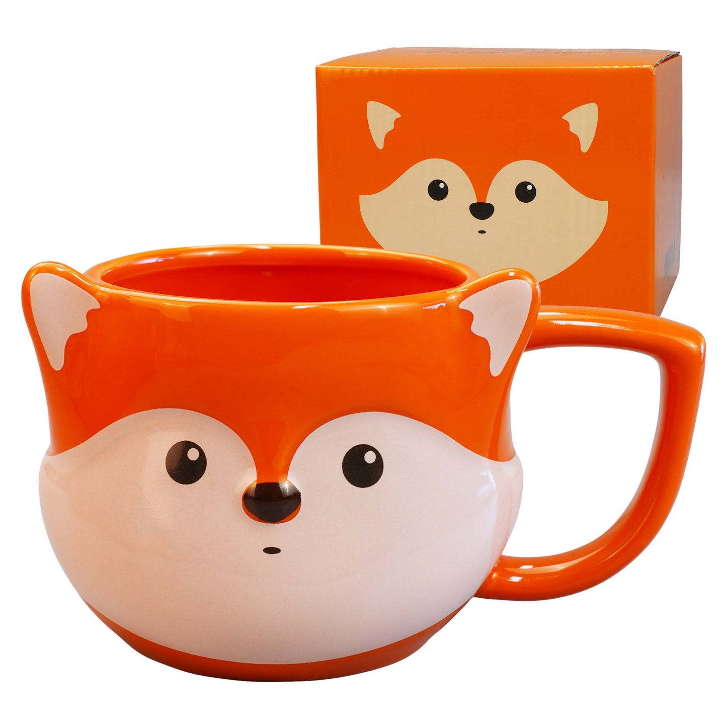 ToCooTo Fox Mug 14 oz Cute Ceramic Coffee Mug 3D Porcelain Tea Mug for Women Kawaii Cup Fox Gifts for Women Christmas Gifts Housewarming Holiday Birthday Gifts for Women Mom Kids Men Friend Orange