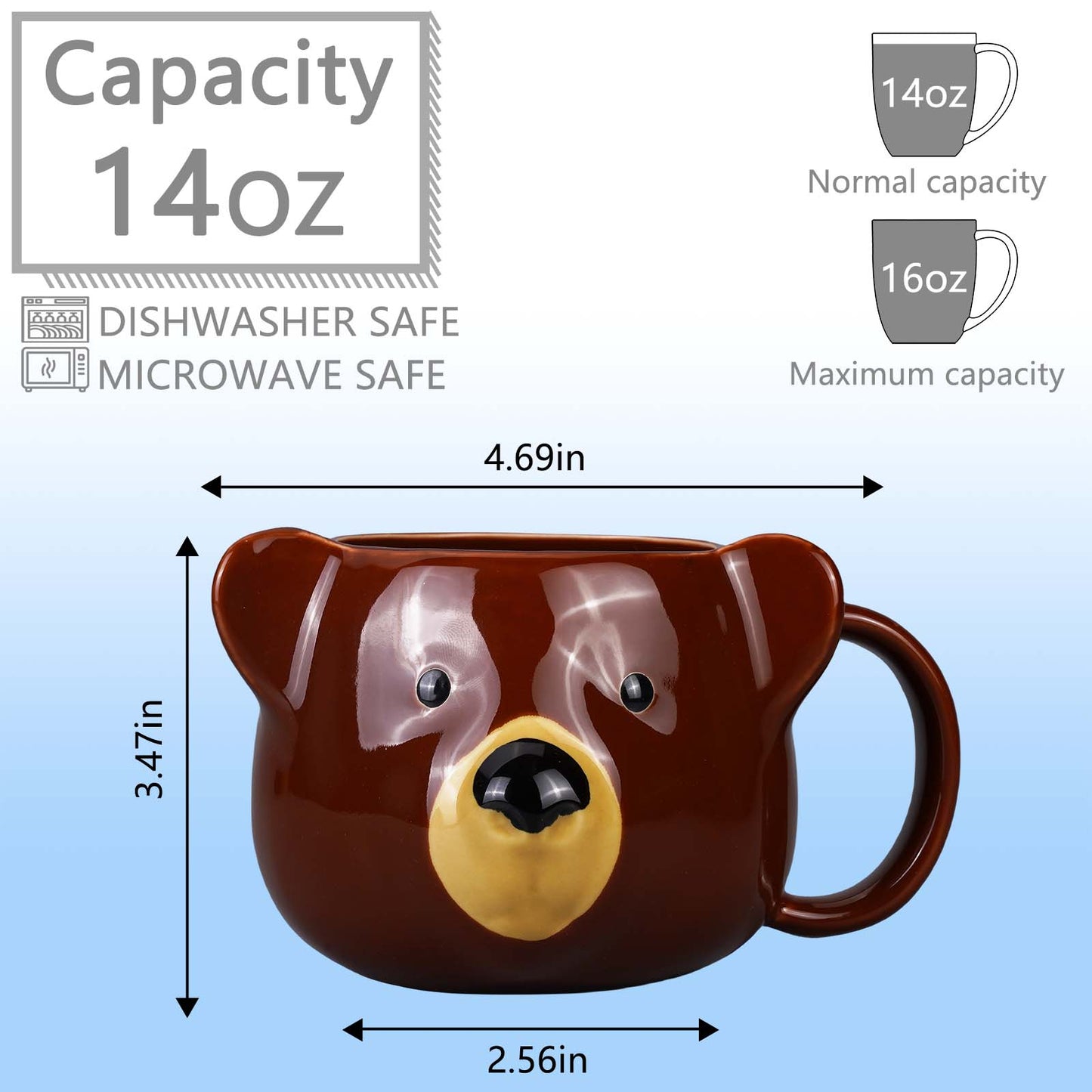 ToCooTo Bear Mug 14 oz Ceramic Coffee Mug 3D Porcelain Tea Mug for Women Kawaii Cup Bear Gifts for Women Christmas Gifts Housewarming Holiday Birthday Gifts for Women Mom Kids Men and Friend Brown