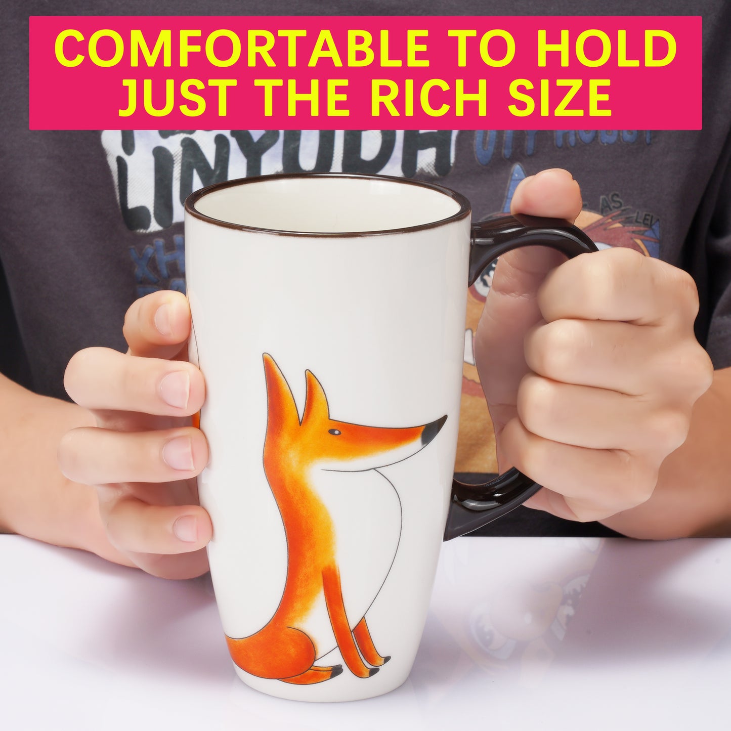 ToCooTo Ceramic Coffee Mug Porcelain Novelty Fox Mug for Animal Lover 20 oz Large Tea Mug Birthday Gifts for Women Men Mom Dad Kids Teacher and Best Friends Give for Christmas Housewarming Holiday White