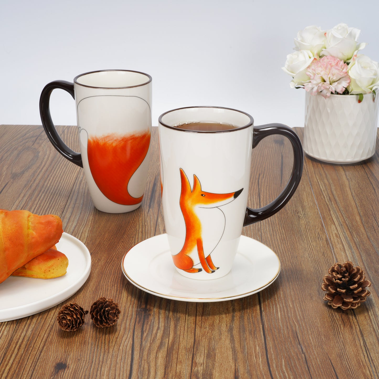 ToCooTo Ceramic Coffee Mug Porcelain Novelty Fox Mug for Animal Lover 20 oz Large Tea Mug Birthday Gifts for Women Men Mom Dad Kids Teacher and Best Friends Give for Christmas Housewarming Holiday White