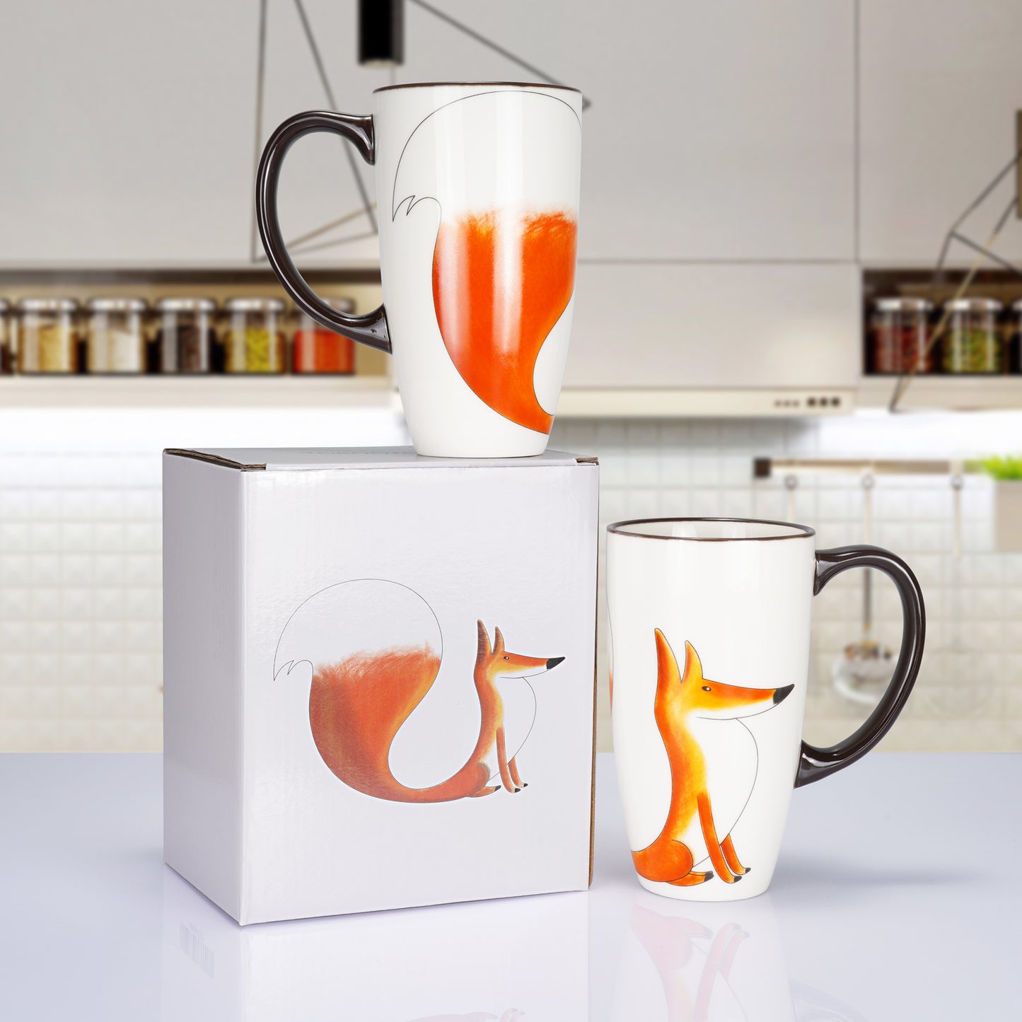 ToCooTo Ceramic Coffee Mug Porcelain Novelty Fox Mug for Animal Lover 20 oz Large Tea Mug Birthday Gifts for Women Men Mom Dad Kids Teacher and Best Friends Give for Christmas Housewarming Holiday White