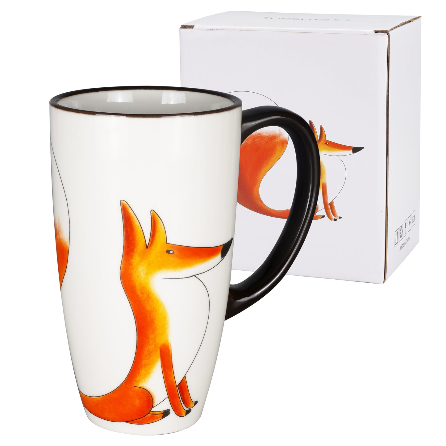 ToCooTo Ceramic Coffee Mug Porcelain Novelty Fox Mug for Animal Lover 20 oz Large Tea Mug Birthday Gifts for Women Men Mom Dad Kids Teacher and Best Friends Give for Christmas Housewarming Holiday White