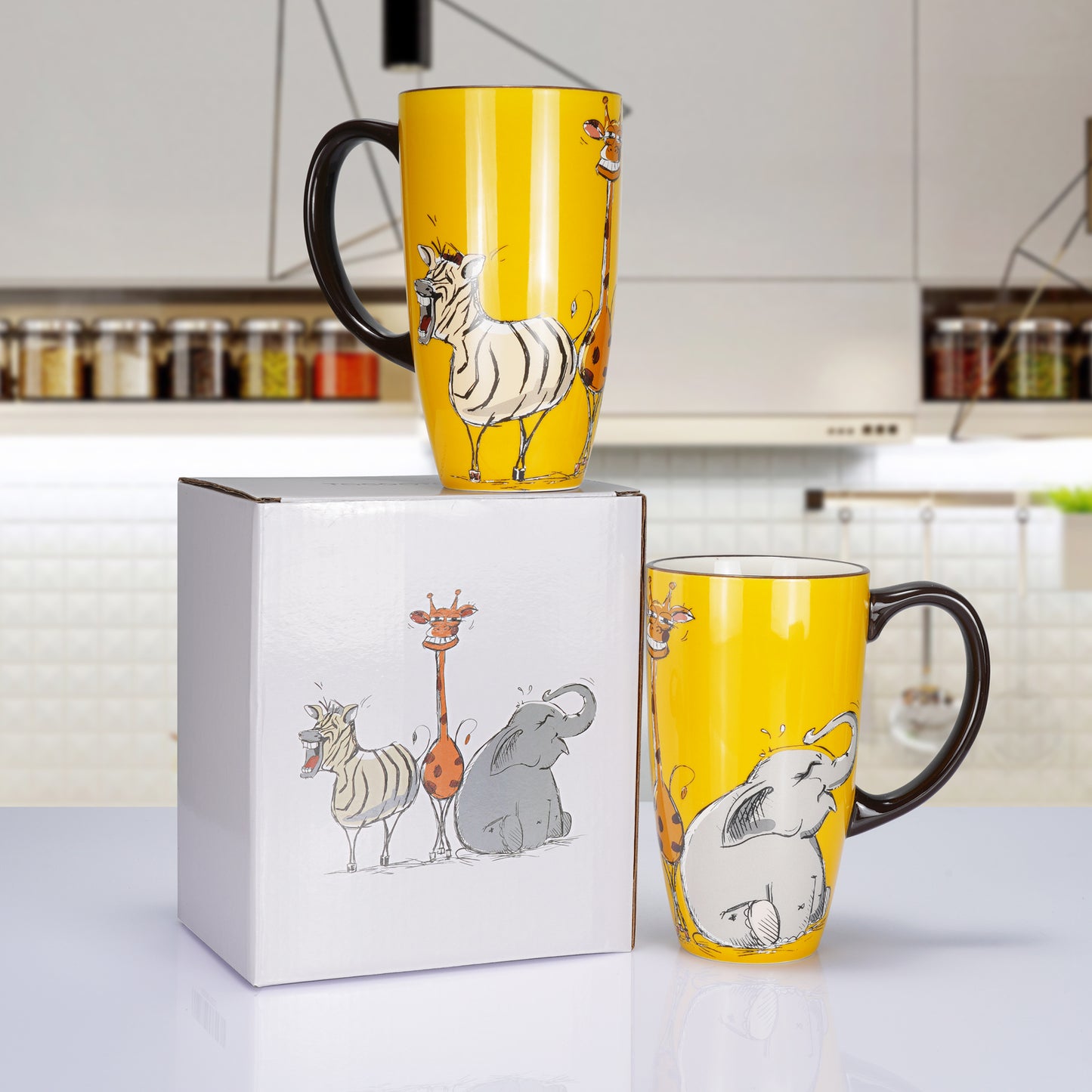 ToCooTo Ceramic Coffee Mug Porcelain Novelty Elephant Mug for Animal Lover 20 oz Large Tea Mug Birthday Gifts for Women Men Mom Dad Kids Teacher and Best Friends Give for Christmas Housewarming Holiday Yellow