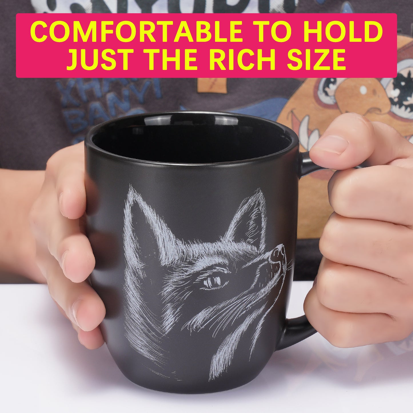 Fox Ceramic Coffee Mug 14oz Novelty Tea Mug Fox Lover Mug Personalized Christmas Housewarming Holiday Birthday Gifts for Men Women Mom Dad Kids Teacher and Best Friend Black