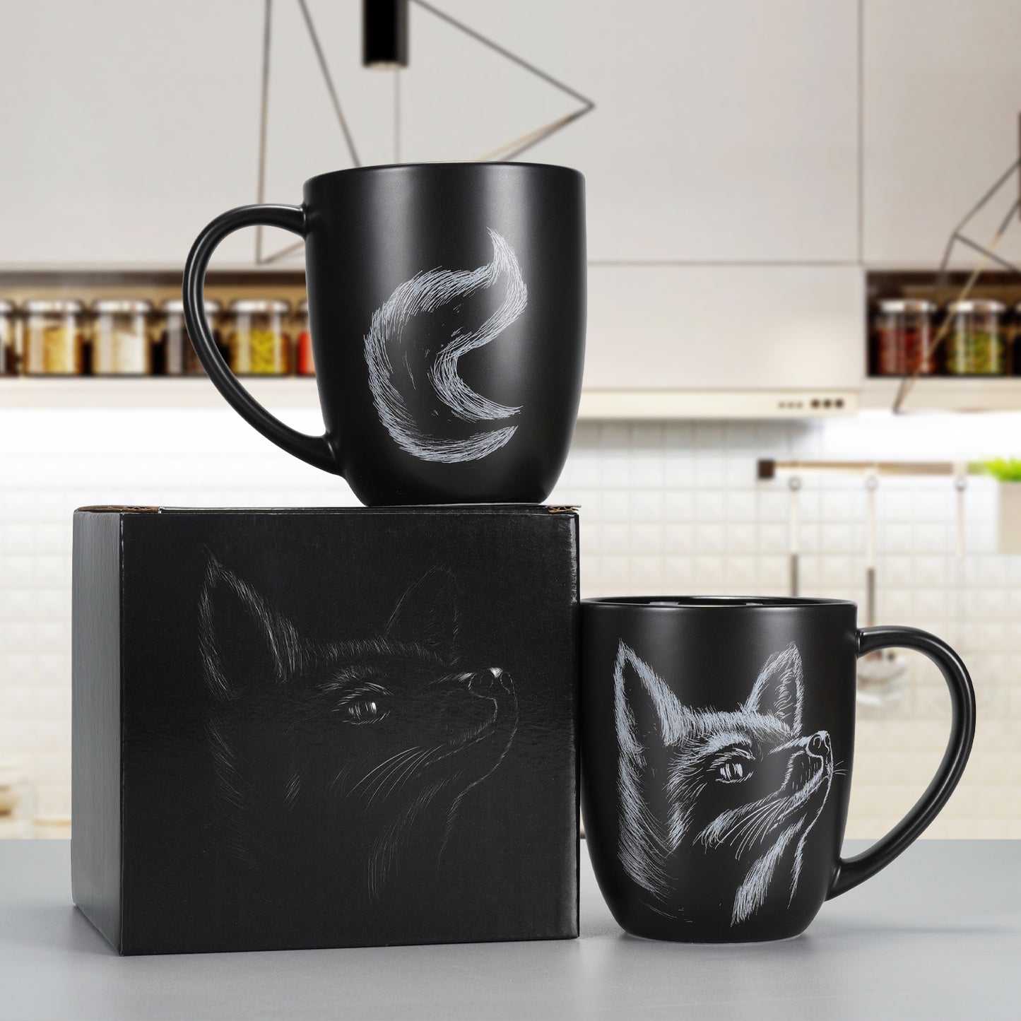 Fox Ceramic Coffee Mug 14oz Novelty Tea Mug Fox Lover Mug Personalized Christmas Housewarming Holiday Birthday Gifts for Men Women Mom Dad Kids Teacher and Best Friend Black