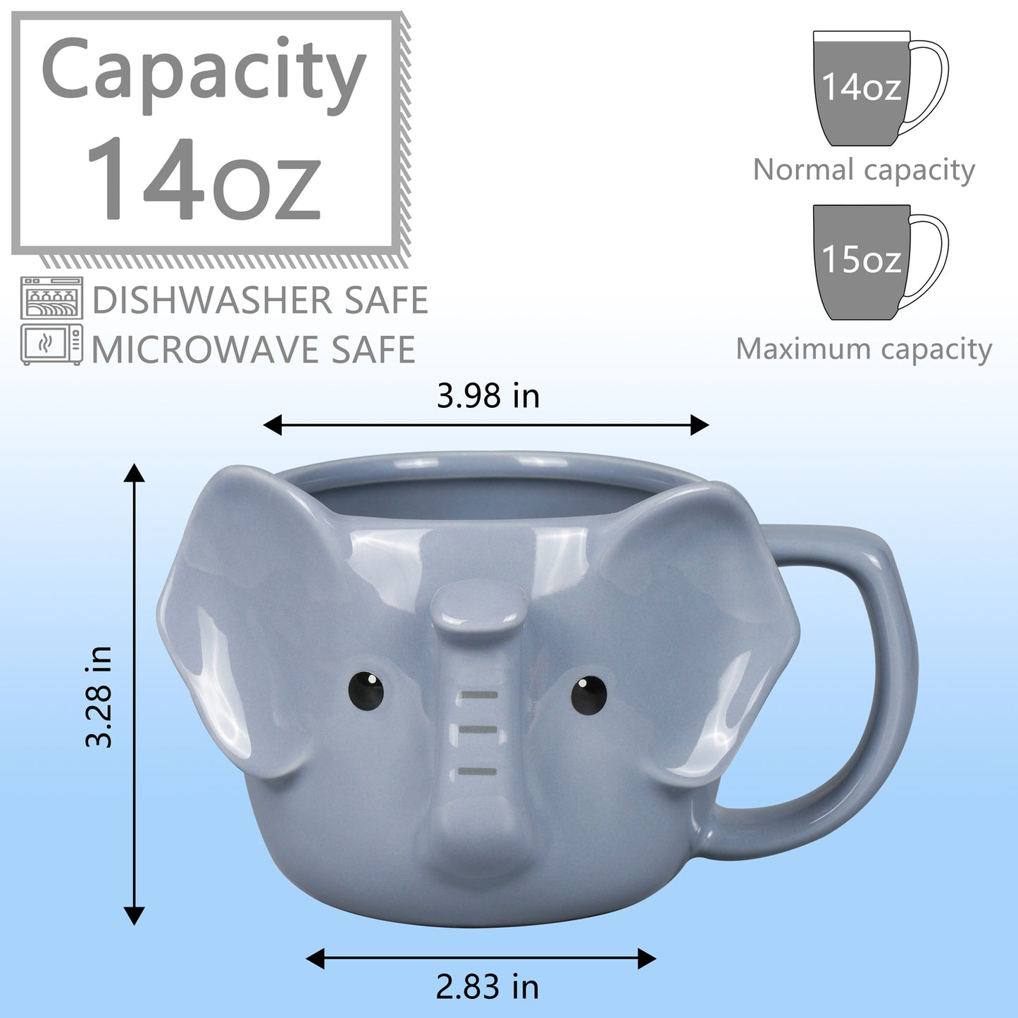 ToCooTo Elephant Mug 14 oz Cute Ceramic Coffee Mug 3D Porcelain Tea Mug for Women Kawaii Cup Elephant Gifts Christmas Gifts Housewarming Holiday Birthday Gifts for Women Mom Kids Men and Friend