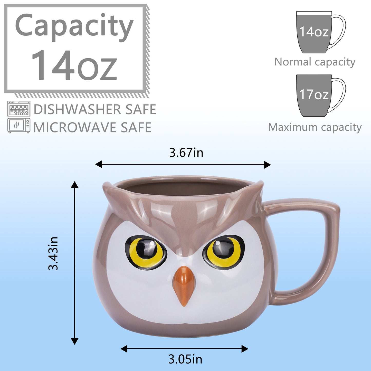 ToCooTo Owl Mug 14 oz Cute Ceramic Coffee Mug 3D Porcelain Tea Mug for Women Kawaii Cup Owl Gifts for Women Christmas Gifts Housewarming Holiday Birthday Gifts for Women Mom Kids Men and Friend Brown