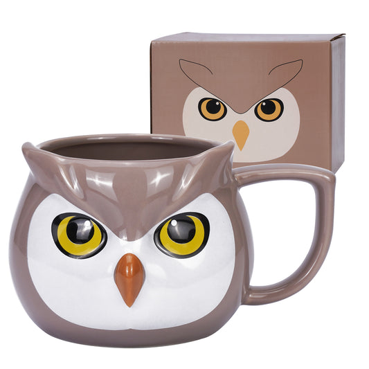 ToCooTo Owl Mug 14 oz Cute Ceramic Coffee Mug 3D Porcelain Tea Mug for Women Kawaii Cup Owl Gifts for Women Christmas Gifts Housewarming Holiday Birthday Gifts for Women Mom Kids Men and Friend Brown