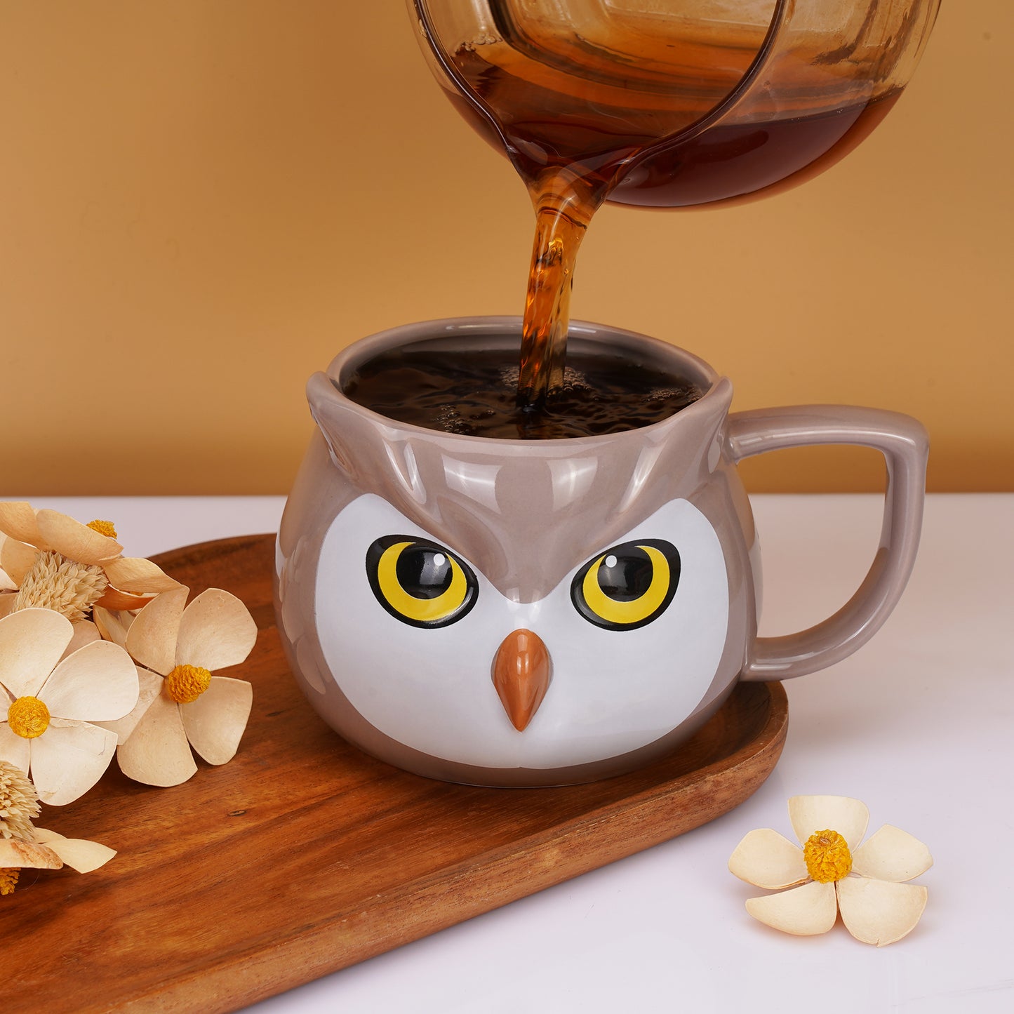 ToCooTo Owl Mug 14 oz Cute Ceramic Coffee Mug 3D Porcelain Tea Mug for Women Kawaii Cup Owl Gifts for Women Christmas Gifts Housewarming Holiday Birthday Gifts for Women Mom Kids Men and Friend Brown