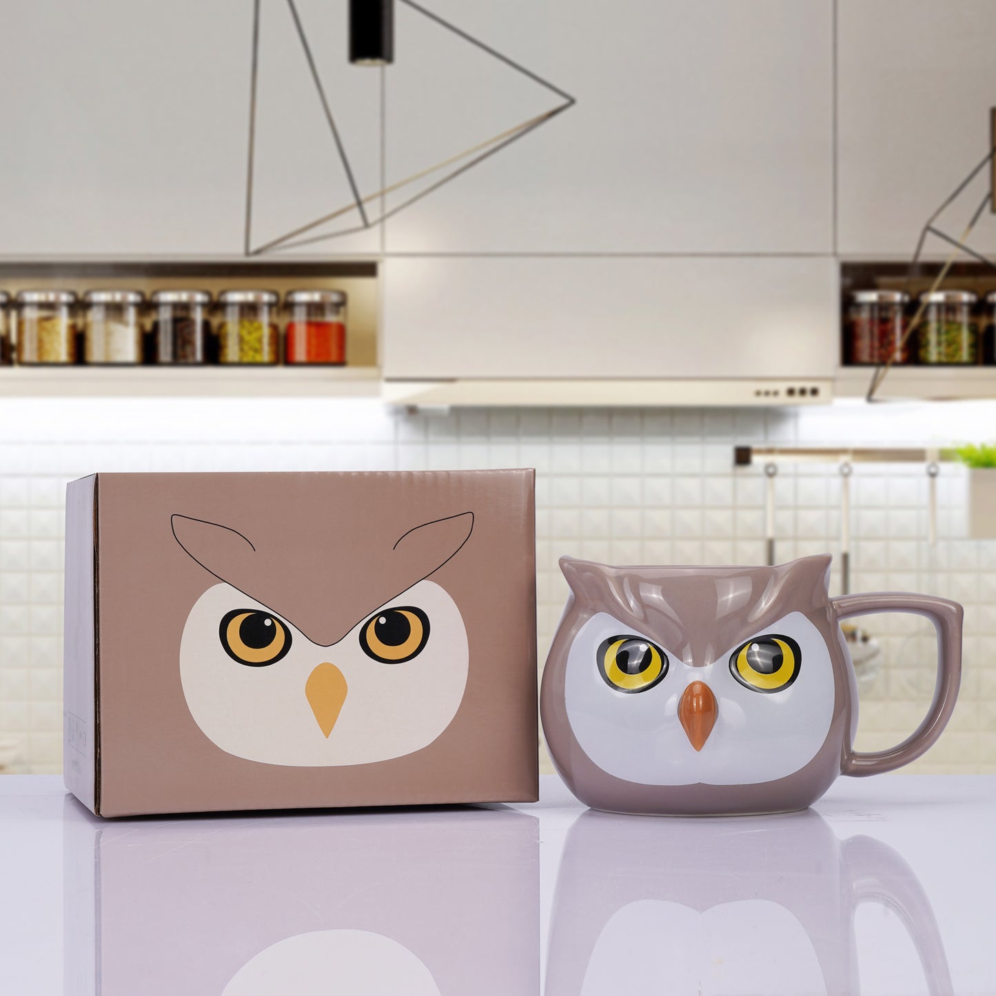 ToCooTo Owl Mug 14 oz Cute Ceramic Coffee Mug 3D Porcelain Tea Mug for Women Kawaii Cup Owl Gifts for Women Christmas Gifts Housewarming Holiday Birthday Gifts for Women Mom Kids Men and Friend Brown