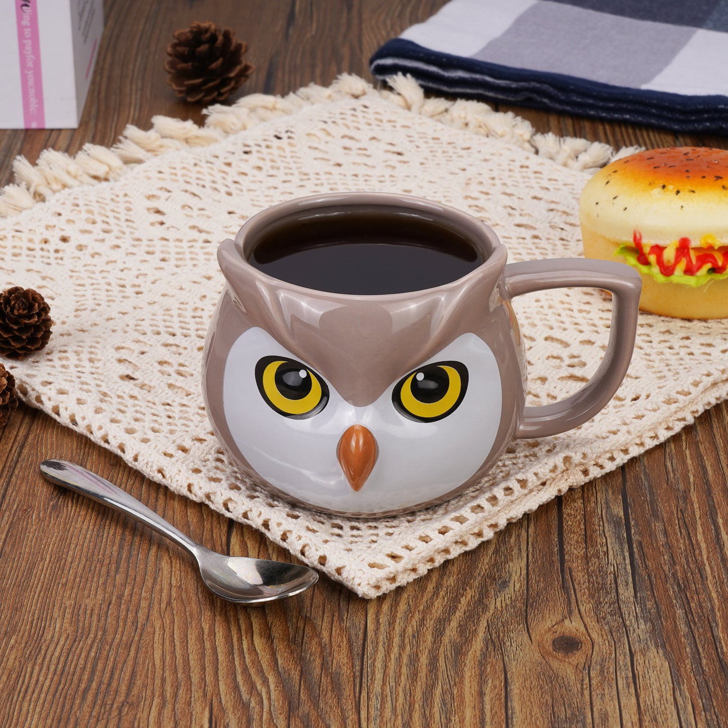 ToCooTo Owl Mug 14 oz Cute Ceramic Coffee Mug 3D Porcelain Tea Mug for Women Kawaii Cup Owl Gifts for Women Christmas Gifts Housewarming Holiday Birthday Gifts for Women Mom Kids Men and Friend Brown