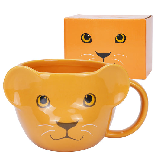 ToCooTo Lion Mug 16 oz Cute Ceramic Coffee Mug 3D Porcelain Tea Mug for Women Kawaii Cup Lion Gifts for Women Christmas Gifts Housewarming Holiday Birthday Gifts for Women Mom Kids Men Friend Yellow