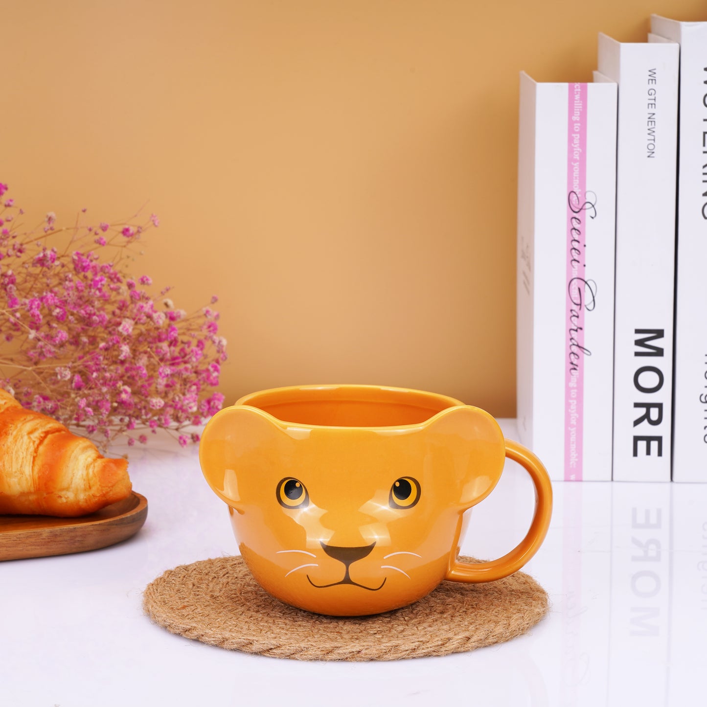 ToCooTo Lion Mug 16 oz Cute Ceramic Coffee Mug 3D Porcelain Tea Mug for Women Kawaii Cup Lion Gifts for Women Christmas Gifts Housewarming Holiday Birthday Gifts for Women Mom Kids Men Friend Yellow