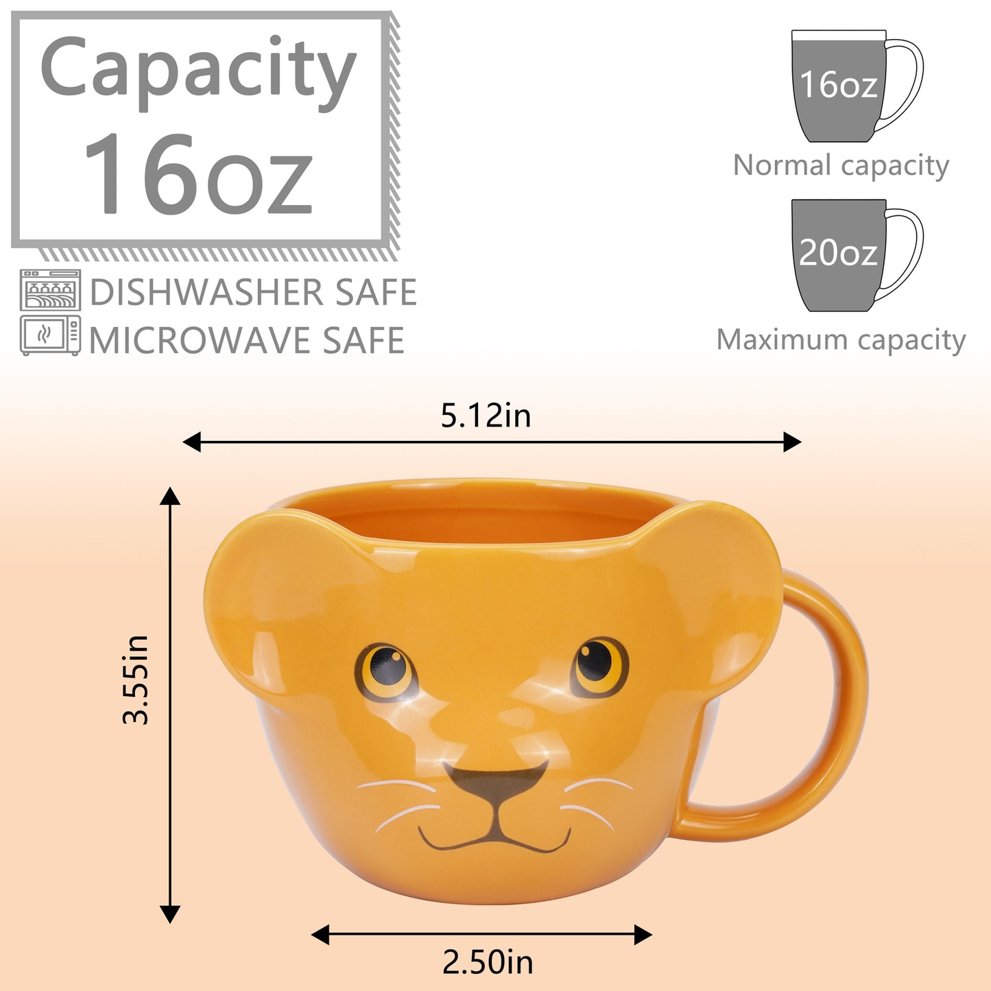 ToCooTo Lion Mug 16 oz Cute Ceramic Coffee Mug 3D Porcelain Tea Mug for Women Kawaii Cup Lion Gifts for Women Christmas Gifts Housewarming Holiday Birthday Gifts for Women Mom Kids Men Friend Yellow