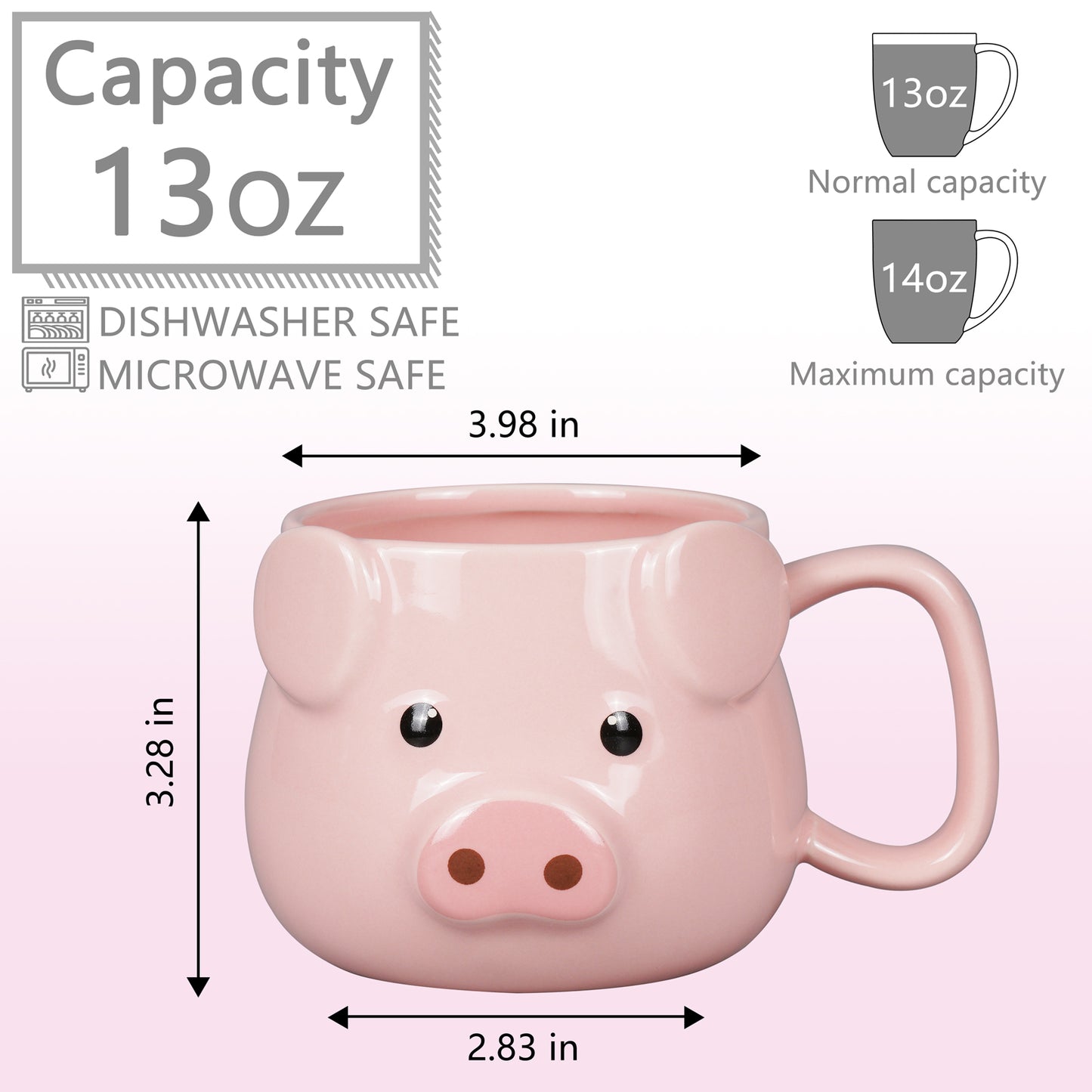 ToCooTo Pig Coffee Mug 14 oz Ceramic Novelty Coffee Mug 3D Porcelain Tea Mug for Women Christmas Housewarming Holiday Birthday Gifts for Women Mom Kids Teacher and Best Friend Pink