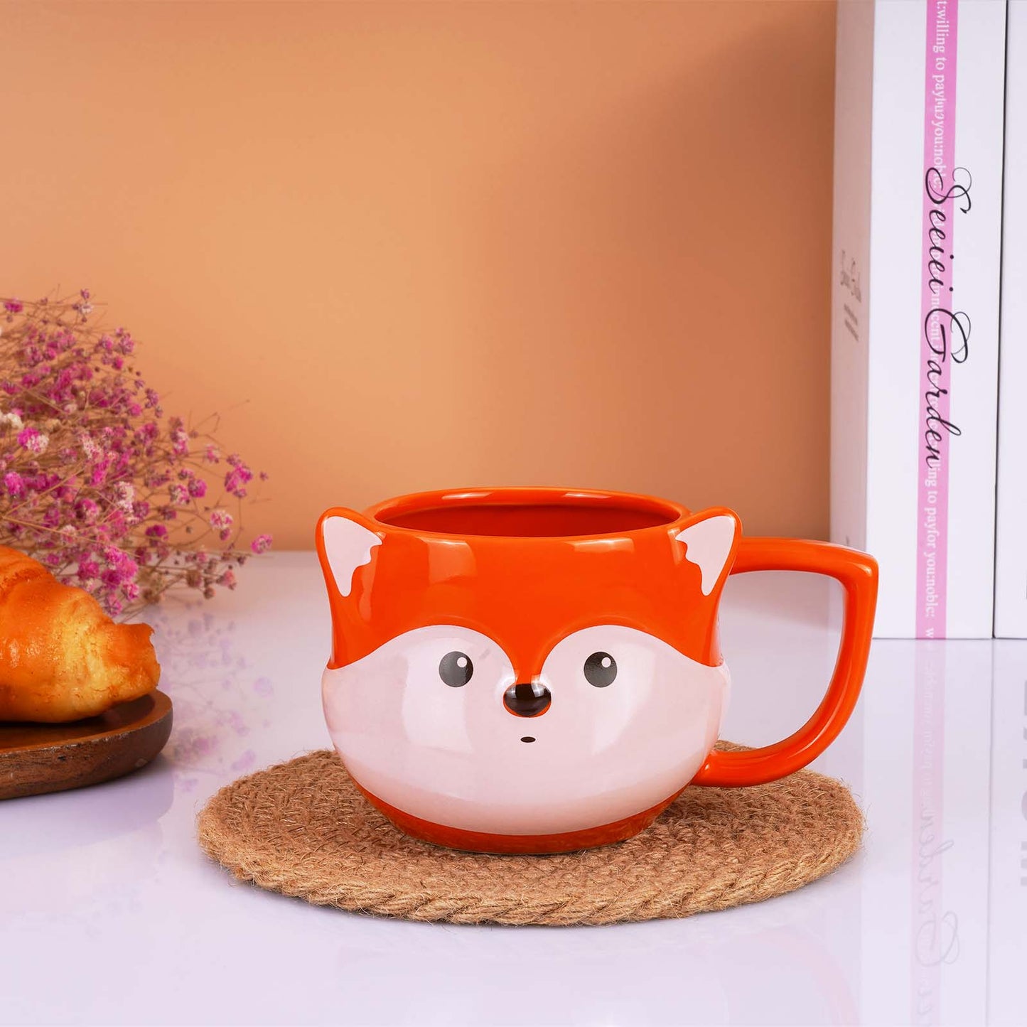 ToCooTo Fox Mug 14 oz Cute Ceramic Coffee Mug 3D Porcelain Tea Mug for Women Kawaii Cup Fox Gifts for Women Christmas Gifts Housewarming Holiday Birthday Gifts for Women Mom Kids Men Friend Orange