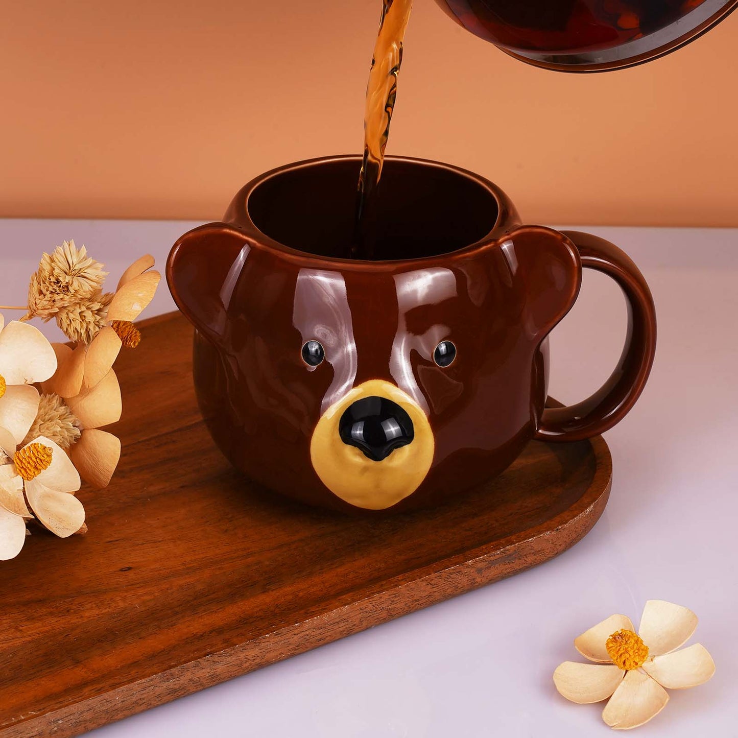 ToCooTo Bear Mug 14 oz Ceramic Coffee Mug 3D Porcelain Tea Mug for Women Kawaii Cup Bear Gifts for Women Christmas Gifts Housewarming Holiday Birthday Gifts for Women Mom Kids Men and Friend Brown