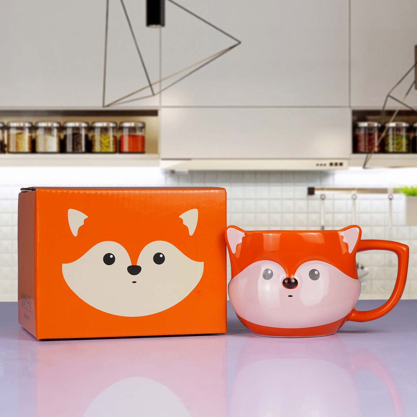 ToCooTo Fox Mug 14 oz Cute Ceramic Coffee Mug 3D Porcelain Tea Mug for Women Kawaii Cup Fox Gifts for Women Christmas Gifts Housewarming Holiday Birthday Gifts for Women Mom Kids Men Friend Orange