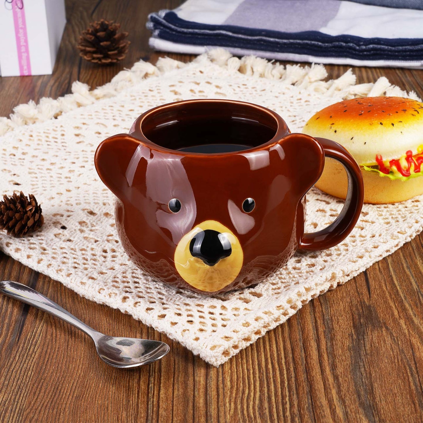 ToCooTo Bear Mug 14 oz Ceramic Coffee Mug 3D Porcelain Tea Mug for Women Kawaii Cup Bear Gifts for Women Christmas Gifts Housewarming Holiday Birthday Gifts for Women Mom Kids Men and Friend Brown