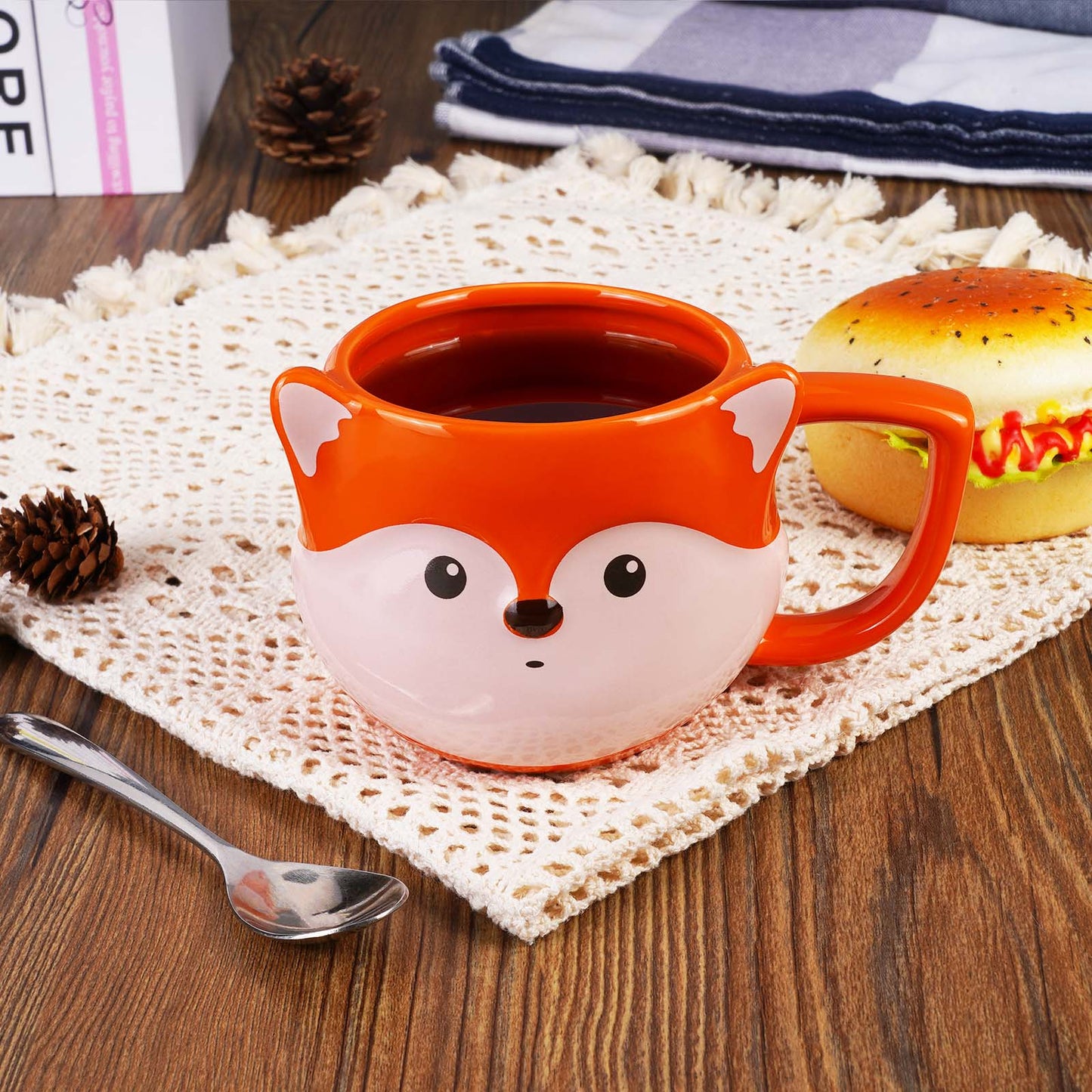 ToCooTo Fox Mug 14 oz Cute Ceramic Coffee Mug 3D Porcelain Tea Mug for Women Kawaii Cup Fox Gifts for Women Christmas Gifts Housewarming Holiday Birthday Gifts for Women Mom Kids Men Friend Orange