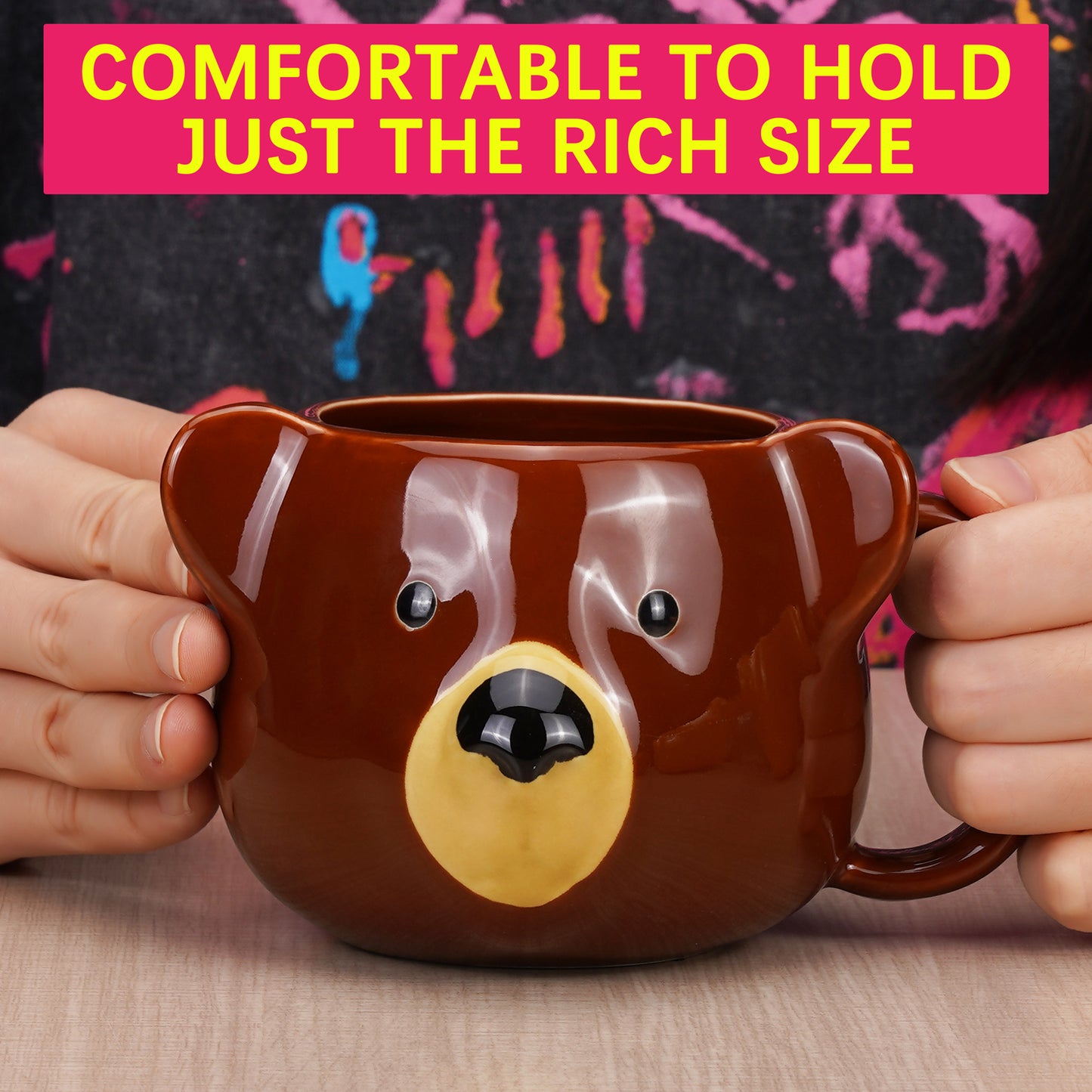 ToCooTo Bear Mug 14 oz Ceramic Coffee Mug 3D Porcelain Tea Mug for Women Kawaii Cup Bear Gifts for Women Christmas Gifts Housewarming Holiday Birthday Gifts for Women Mom Kids Men and Friend Brown