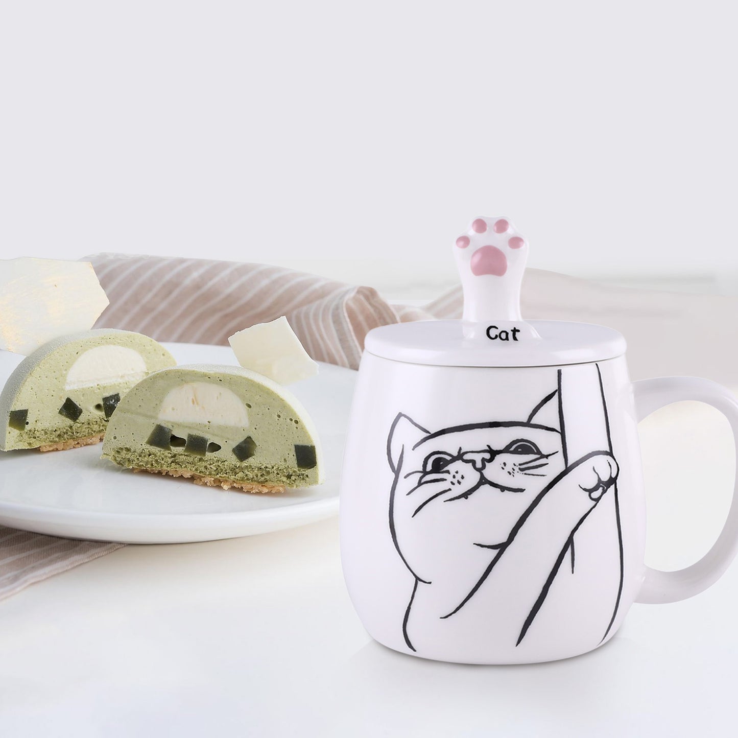 Tocooto 16 oz Cute Ceramic Cat Coffee Mug Funny Cat Paw Mug Tea Cup with Lid for Cell Phone Holder