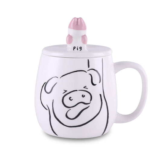 Tocooto 16 oz Cute Ceramic Pig Coffee Mug Funny Pig Paw Mug Tea Cup with Lid for Cell Phone Holder