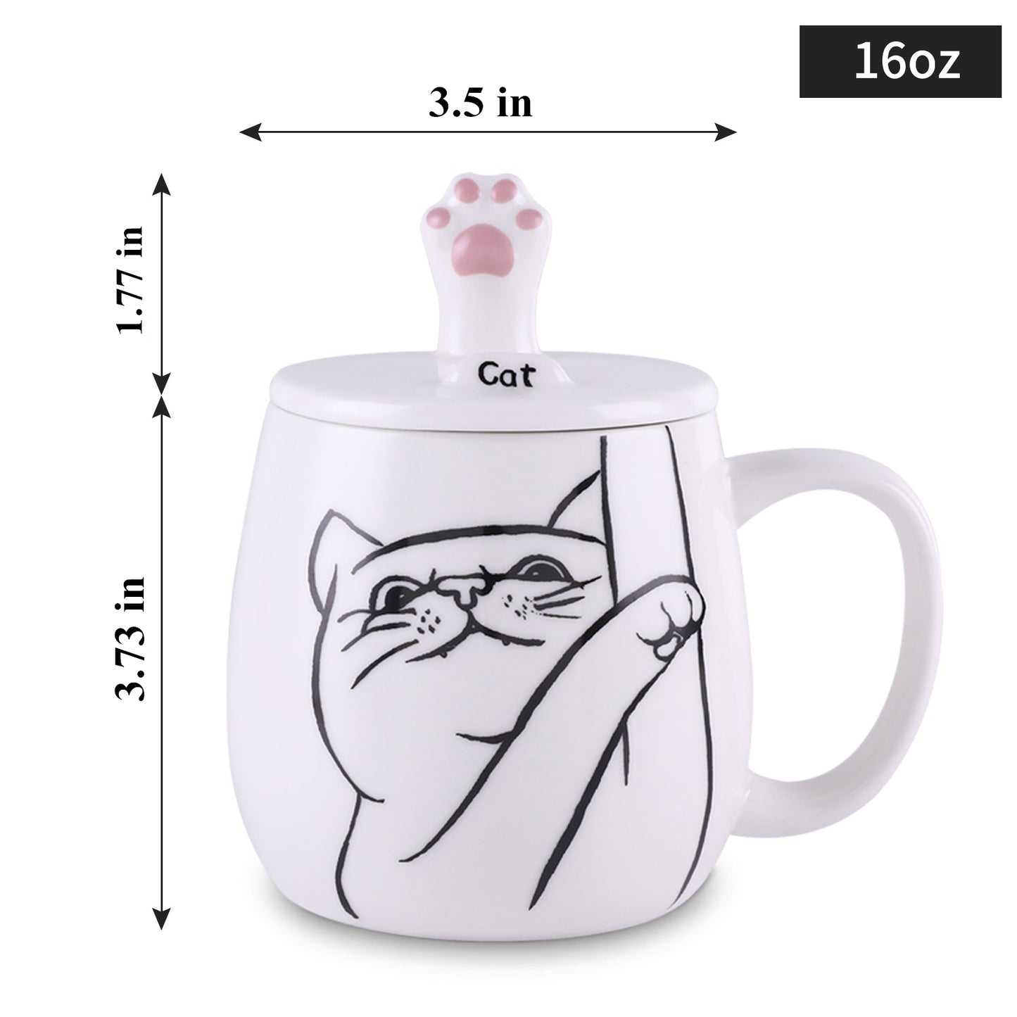 Tocooto 16 oz Cute Ceramic Cat Coffee Mug Funny Cat Paw Mug Tea Cup with Lid for Cell Phone Holder