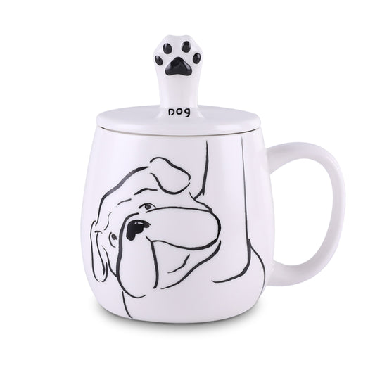 Tocooto 16 oz Cute Ceramic Dog Coffee Mug Funny Dog Paw Mug Tea Cup with Lid for Cell Phone Holder