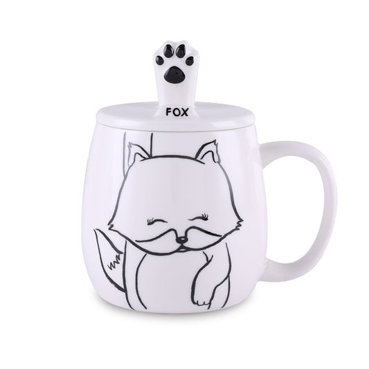 Tocooto 16 oz Cute Ceramic Fox Coffee Mug Funny Fox Paw Mug Tea Cup with Lid for Cell Phone Holder